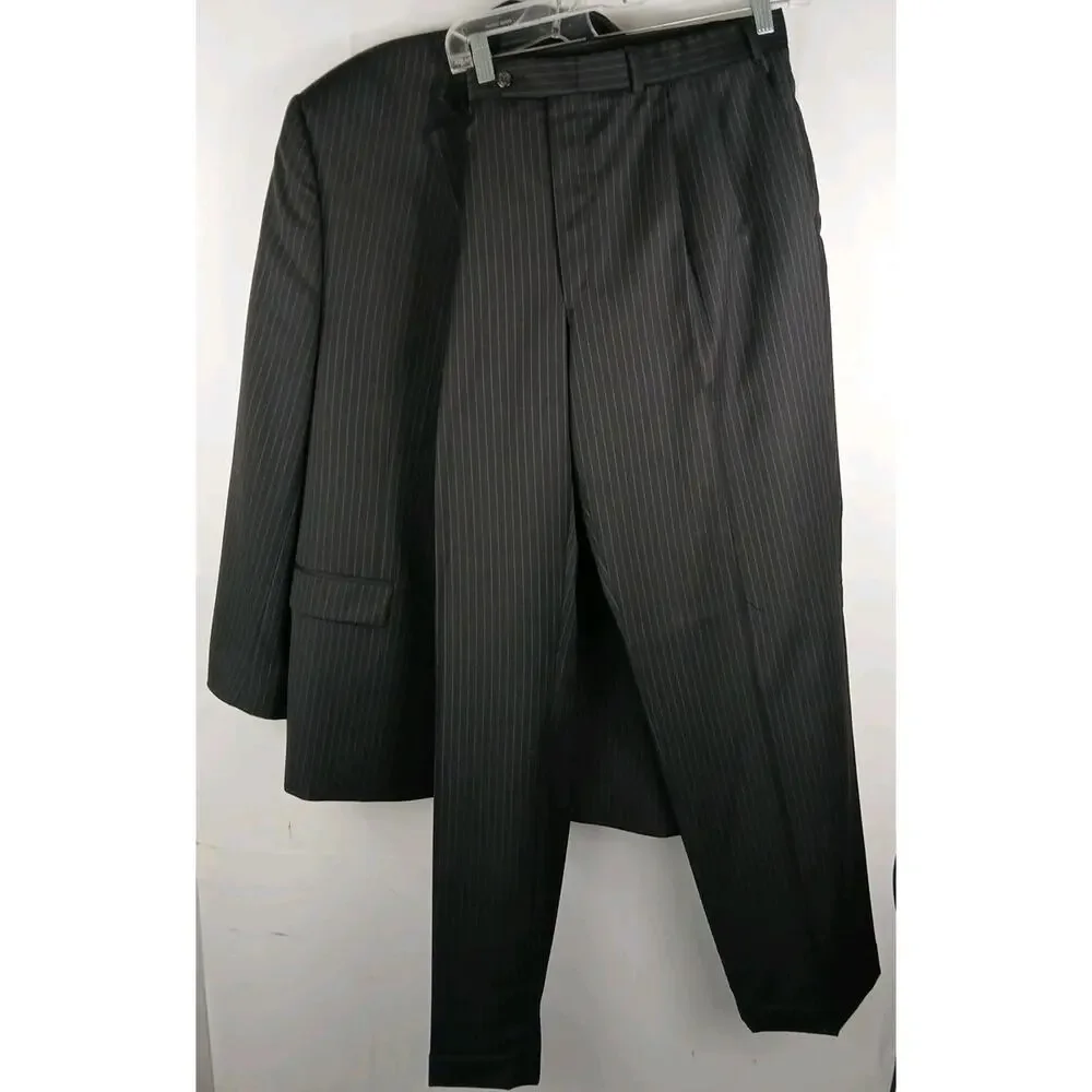 Ralph Lauren Pinstripe Wool Suit Blazer & Pants Blk Sz 48R 38Wx 32L 69456/90736